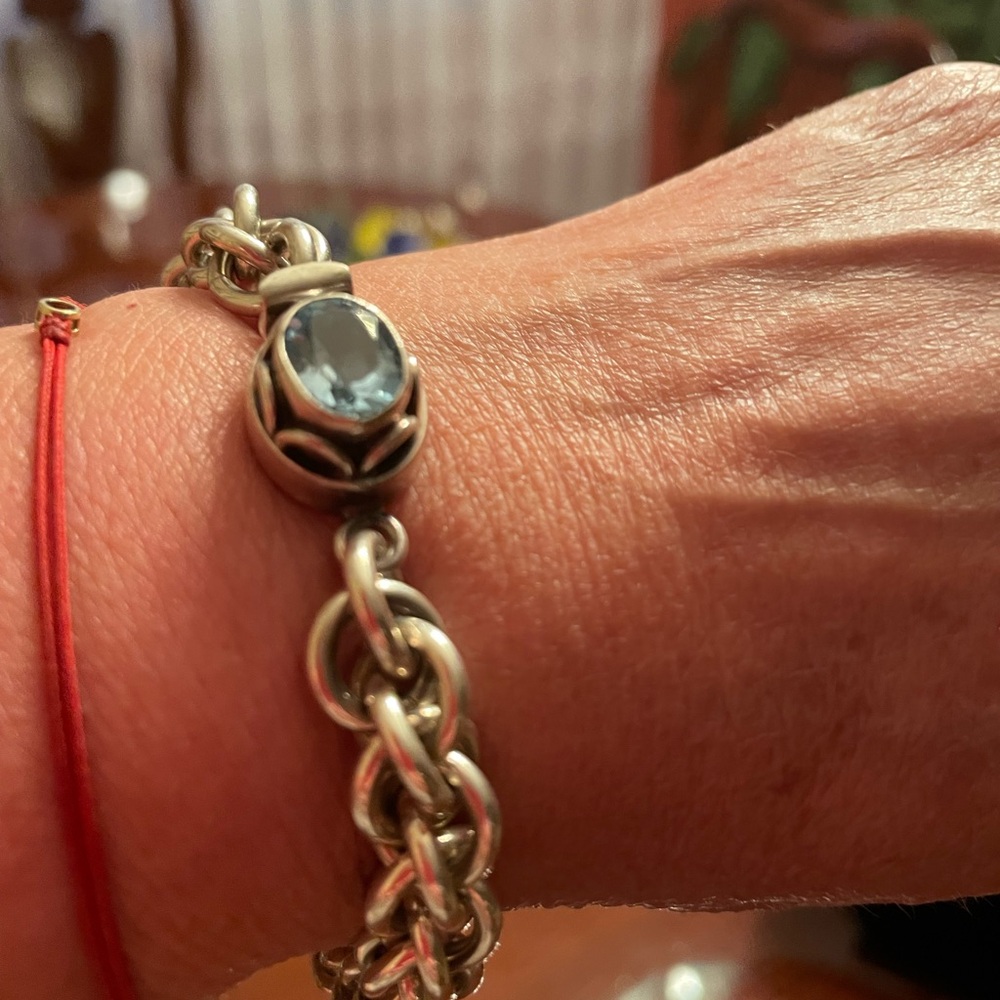Bold Silver and Blue topaz Chain Link Bracelet